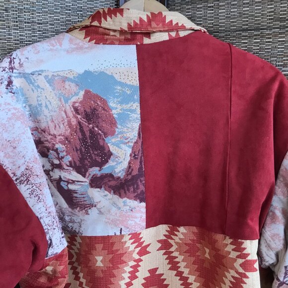 Upcycled Tapestry Coat M - L: Handmade Lined Southwestern Aztec Patchwork Jacket - Picture 7 of 16